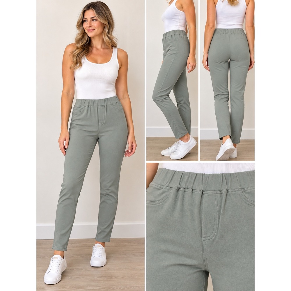 Sage Green Pull On Pants Women Size Small Elastic Waist Tapered H2200
